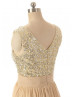 A-line V Neckline Silver Sequin Bridesmaid Dress With Folded Sash